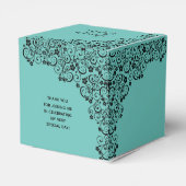 Elegant Black Swirls Turquoise Quinceañera Bedankdoosjes (Achterkant)