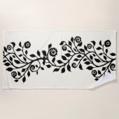 Elegant Black Swirly Ornament Floral Boho Strandlaken (Voorkant)
