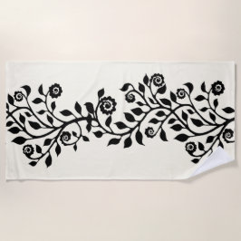 Elegant Black Swirly Ornament  Floral Boho Strandlaken