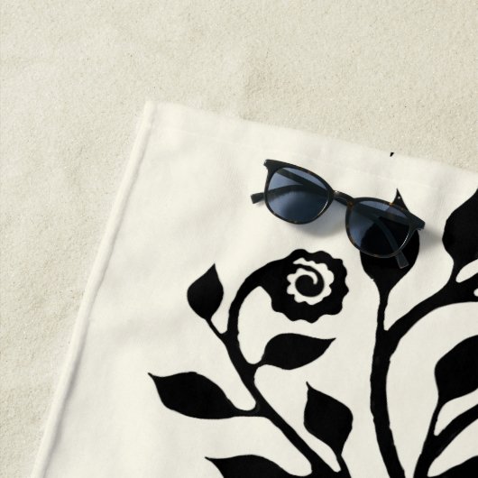 Elegant Black Swirly Ornament  Floral Boho Strandlaken (In situ)