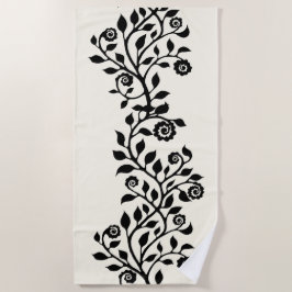Elegant Black Swirly Ornament  Floral Boho Strandlaken