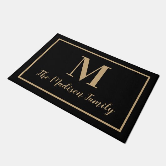 Elegant Black Tan Custom Monogram Initiaal Deurmat (Schuin)