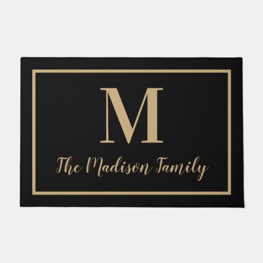 Elegant Black Tan Custom Monogram Initiaal Deurmat (Voorkant)