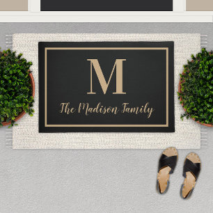 Elegant Black Tan Custom Monogram Initiaal Deurmat