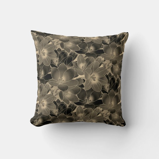 Elegant Black & Tan Floral Pattern Kussen (Voorkant)