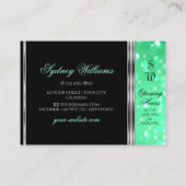 Elegant Black Teal Green Glitter Monogram Silver Visitekaartje (Achterkant)