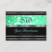 Elegant Black Teal Green Glitter Monogram Silver Visitekaartje (Voorkant)