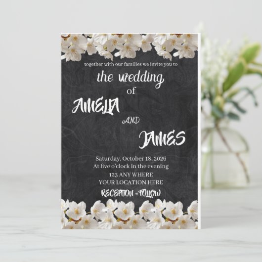 Elegant Black Textured & White Cherry Blossom Kaart (Staand voorkant)