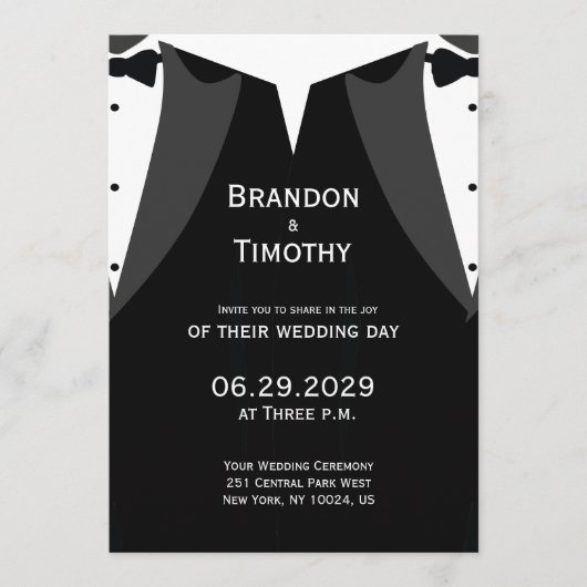 Elegant Black Tie Gay Wedding Invitation Menu (Voorkant)