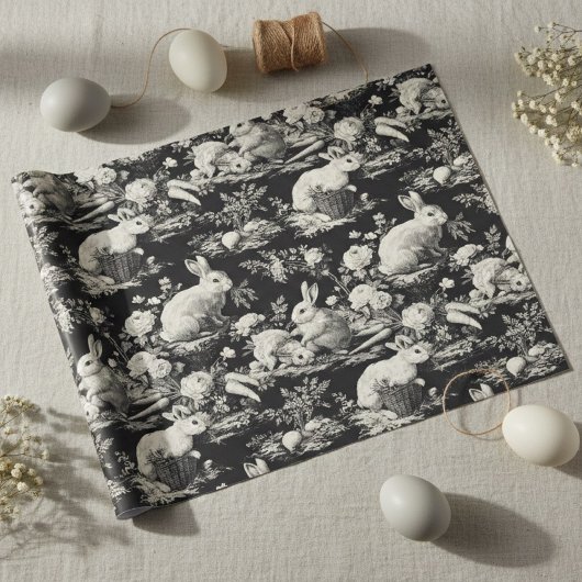 Elegant Black Toile Bunny Easter  Cadeaupapier