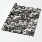 Elegant Black Toile Bunny Easter  Cadeaupapier (Uitgerold)
