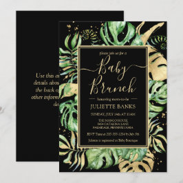 Elegant Black Tropical Foliage Baby shower Brunch Kaart