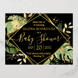 Elegant Black Tropical Gender Neutral Baby shower Folie Uitnodiging Briefkaart