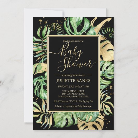 Elegant Black Tropical Gender Neutral Baby shower Kaart (Voorkant)