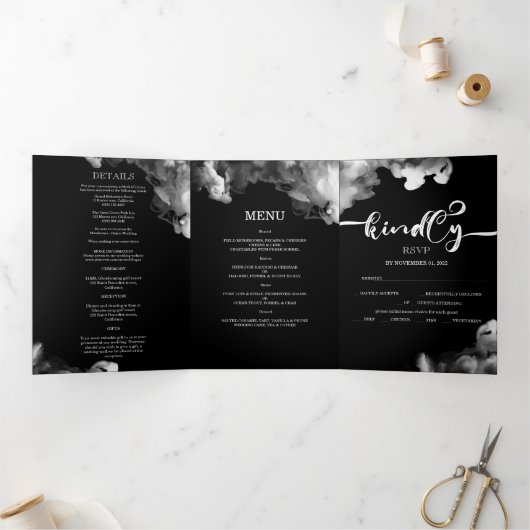 Elegant Black trouwuitnodiging/menu/rsvp. Drieluik Uitnodiging (Binnen)