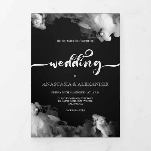 Elegant Black trouwuitnodiging/menu/rsvp. Drieluik Uitnodiging (Cover)