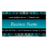 Elegant Black & Turquoise Damask Design Visitekaartje Magneet (Voorkant)