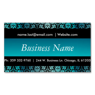 Elegant Black & Turquoise Damask Design Visitekaartje Magneet