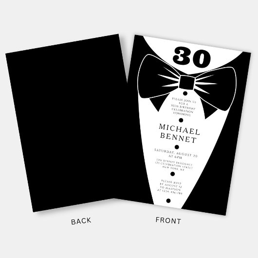 Elegant Black Tuxedo 30th Birthday Kaart