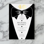 Elegant Black Tuxedo 40th Birthday Gold Folie Uitnodiging