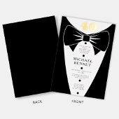 Elegant Black Tuxedo 40th Birthday Gold Folie Uitnodiging