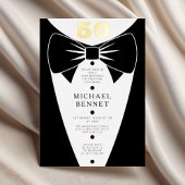 Elegant Black Tuxedo 50th Birthday Gold Folie Uitnodiging
