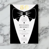 Elegant Black Tuxedo 50th Birthday Gold Folie Uitnodiging