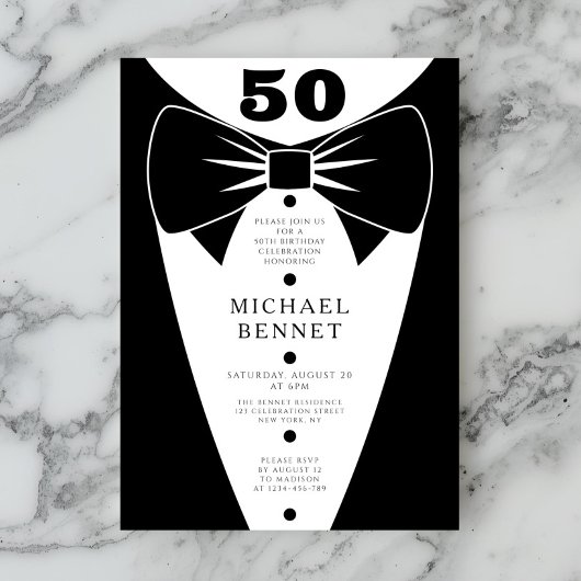Elegant Black Tuxedo 50th Birthday Kaart