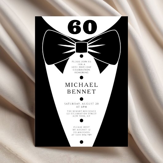 Elegant Black Tuxedo 60th Birthday Kaart