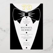 Elegant Black Tuxedo 70th Birthday Gold Folie Uitnodiging (Voorkant)