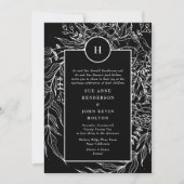 Elegant Black Tuxedo Bright White Monogram Wreate Kaart (Voorkant)