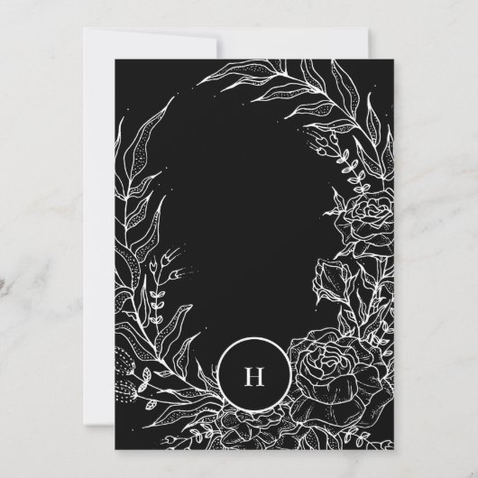 Elegant Black Tuxedo Bright White Monogram Wreate Kaart (Achterkant)