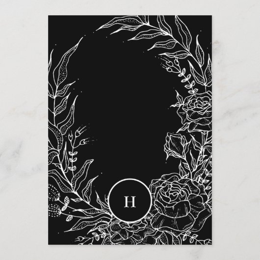 Elegant Black Tuxedo Bright White Monogram Wreate Kaart (Achterkant)