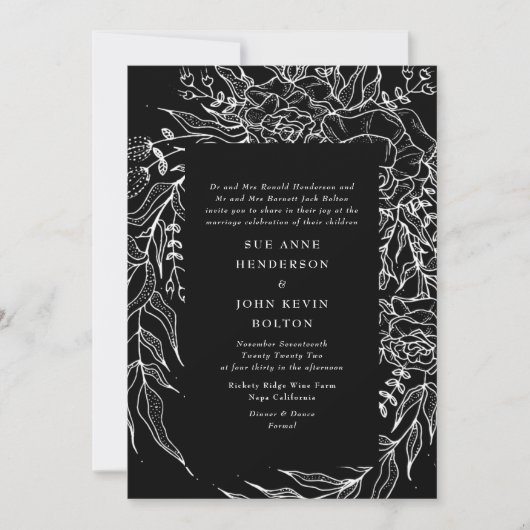 Elegant Black Tuxedo Bright White Wreath Wedding Kaart (Voorkant)