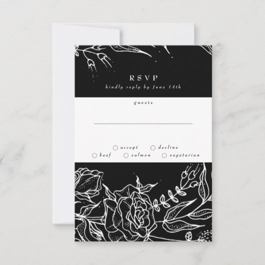 Elegant Black Tuxedo Bright White Wreath Wedding RSVP Kaartje (Voorkant)