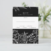 Elegant Black Tuxedo Bright White Wreath Wedding RSVP Kaartje (Staand voorkant)