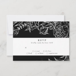 Elegant Black Tuxedo Bright White Wreath Wedding RSVP Kaartje