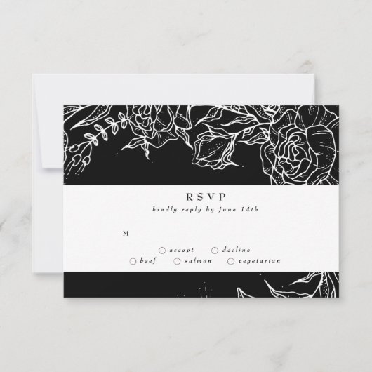 Elegant Black Tuxedo Bright White Wreath Wedding RSVP Kaartje (Voorkant)