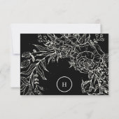 Elegant Black Tuxedo Bright White Wreath Wedding RSVP Kaartje (Achterkant)