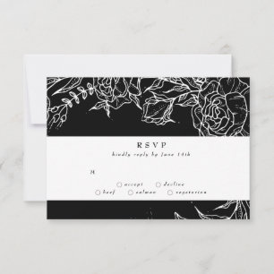 Elegant Black Tuxedo Bright White Wreath Wedding RSVP Kaartje
