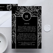 Elegant Black Tuxedo Monogram Wreath Wedding Informatiekaartje