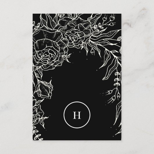 Elegant Black Tuxedo Monogram Wreath Wedding Informatiekaartje (Achterkant)