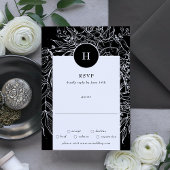 Elegant Black Tuxedo Monogram Wreath Wedding RSVP Kaartje