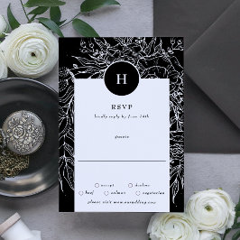 Elegant Black Tuxedo Monogram Wreath Wedding RSVP Kaartje
