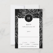 Elegant Black Tuxedo Monogram Wreath Wedding RSVP Kaartje (Voorkant)