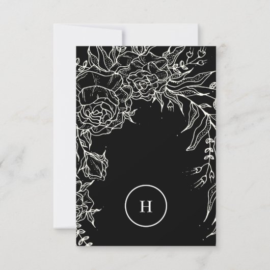 Elegant Black Tuxedo Monogram Wreath Wedding RSVP Kaartje (Achterkant)