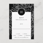 Elegant Black Tuxedo Monogram Wreath Wedding RSVP Kaartje (Voorkant)