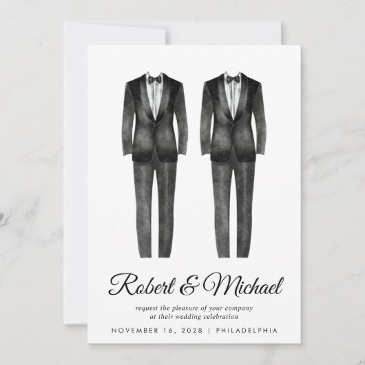 Elegant Black Tuxedo Waterverven Gay Wedding Kaart (Voorkant)