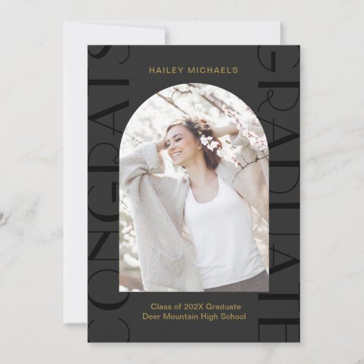 Elegant Black Two Photo Afstuderen Kaart (Voorkant)