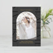 Elegant Black Two Photo Afstuderen Kaart (Staand voorkant)